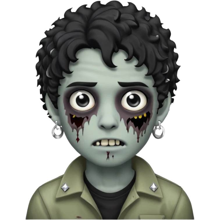 boy zombie with curly black hair emo grey skin skin and diamond stud earrings, make the emoji look like this one 🧟 emoji