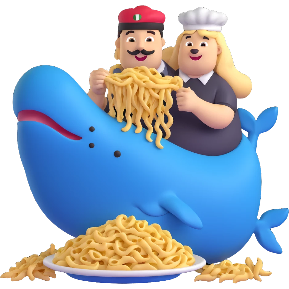 guy in Italy eating pasta with a huge, happy, fat whale of a dog wearing an Italy hat emoji