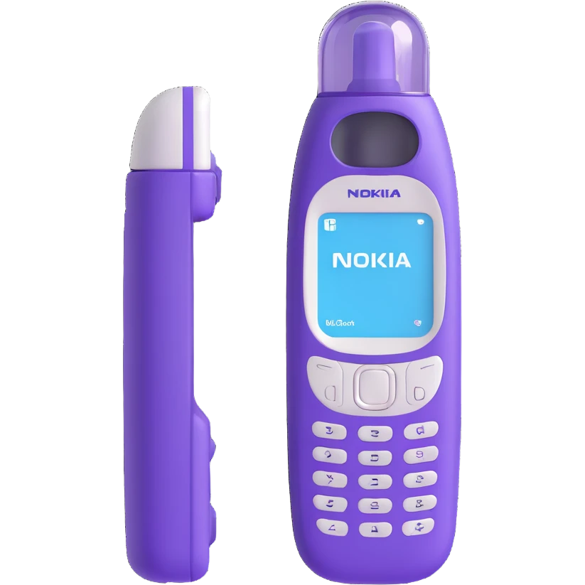 very realistic 3D transparent bottle with a clearly visible Nokia 3310 style phone inside, surrounded by a violet elixir, no text emoji