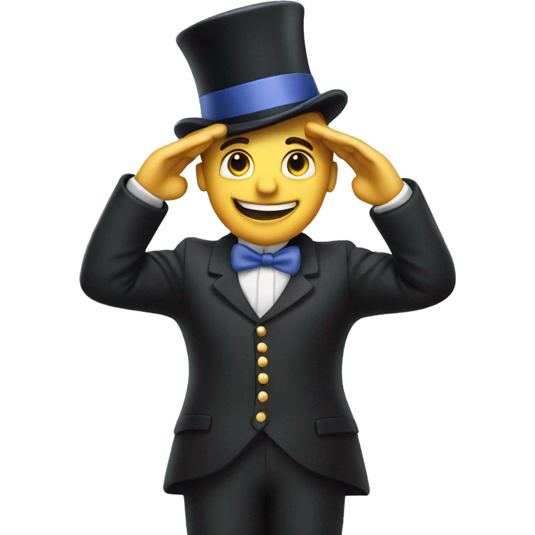 a man saluting with a top hat that has a periwinkle band on it emoji