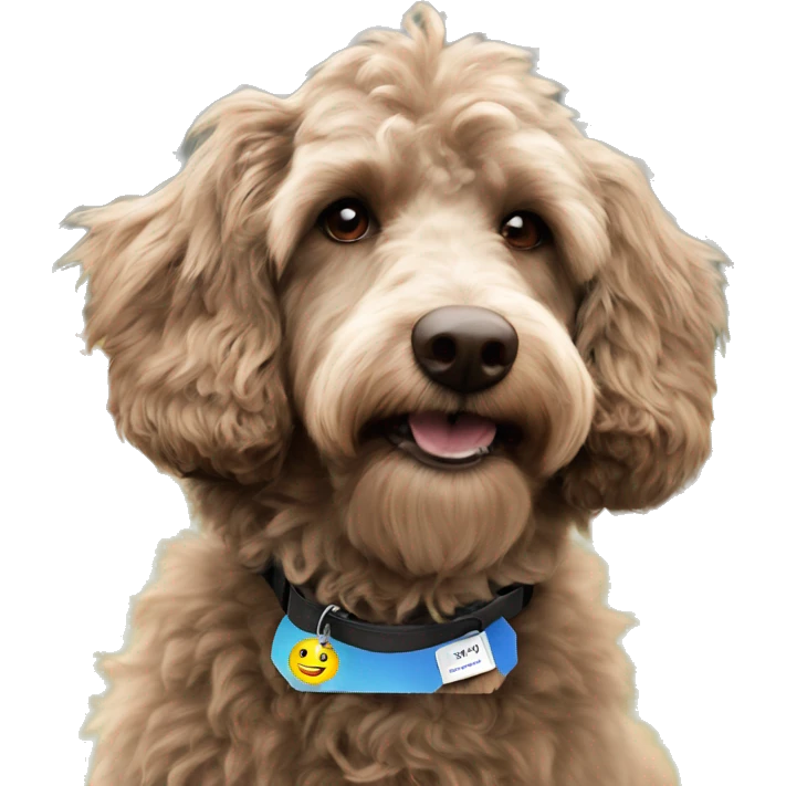 Aussie doodle dog with name tag “Luna” emoji