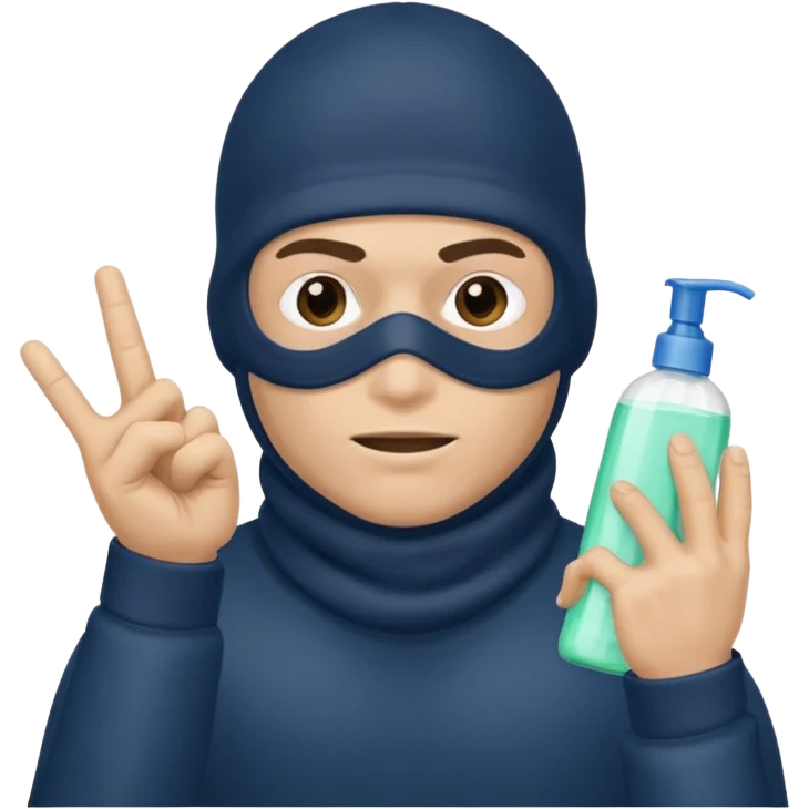 Peux tu me faire un policier gangster avec une cagoule qui fait des doigts shampooing emoji