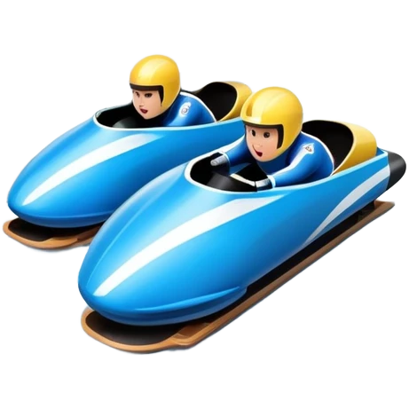 An icon featuring a sleek bobsled with athletes racing down an icy track at high speed, helmets on and bodies aligned for aerodynamics. The scene is set in a stunning snowy mountain valley with pine trees, spectators, and crisp blue sky. Transparent background captures the thrill of bobsleigh. emoji