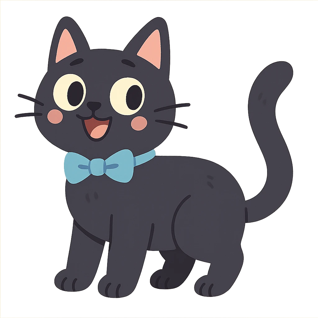 black cat with a blue bowtie collar, soft pastel illustration style emoji