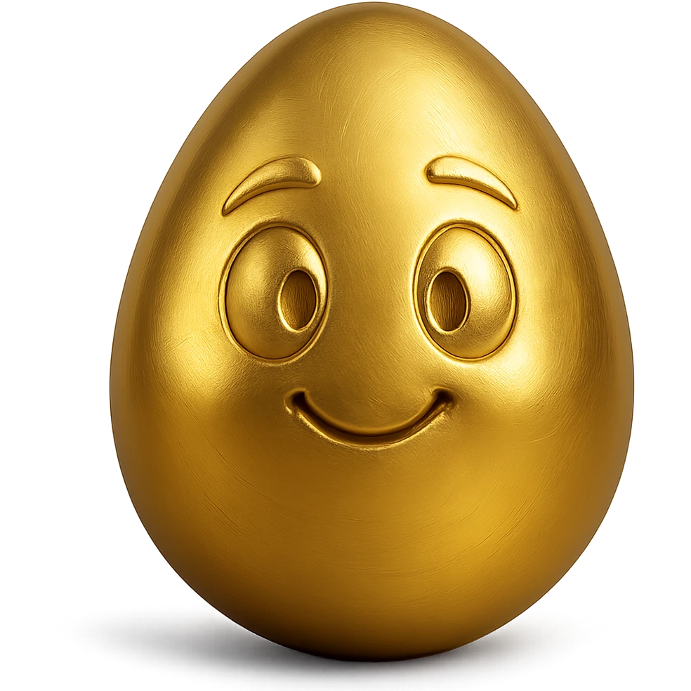 cartoon style golden egg, soft shading, cute expression emoji