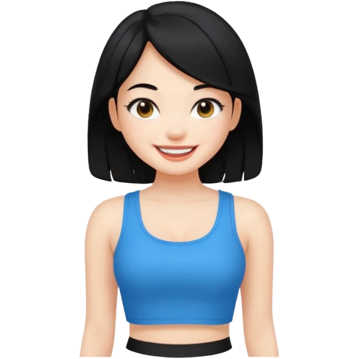 a black hair cute girl with white skin and Extreme Plung Crop Top. emoji