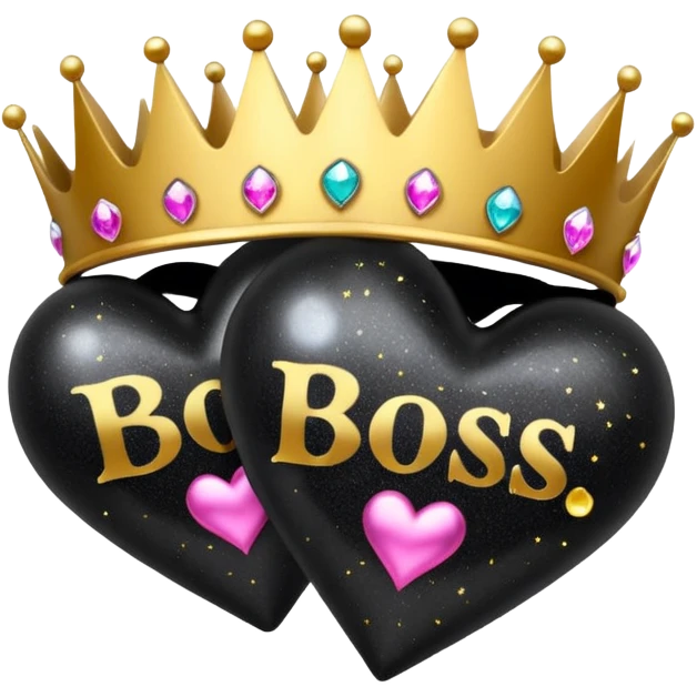 Black Hearts and crowns with glitter and the words boss bitch emoji