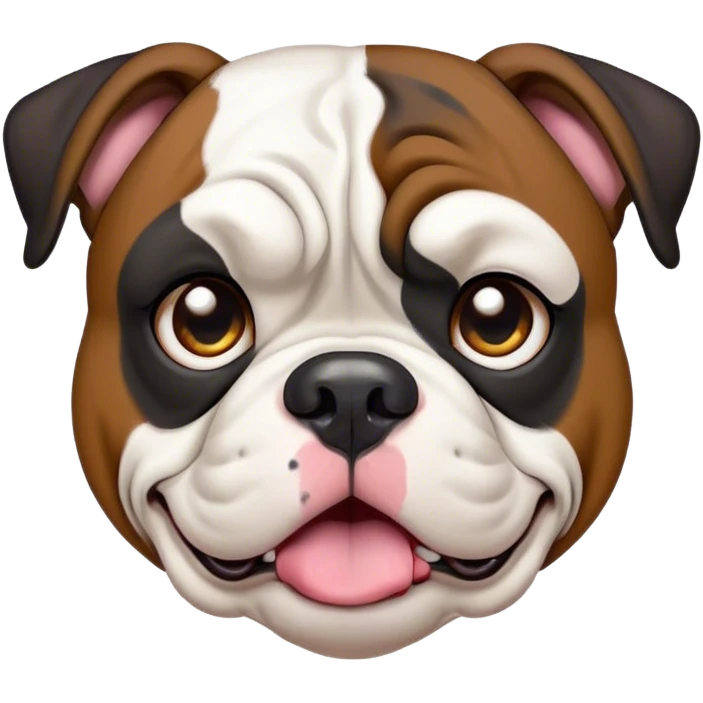 Cinematic Comical Black and White American Bulldog Portrait Emoji, Head tilted dramatically with an exaggeratedly shocked or offended expression, short fur with black and white markings, a slightly wrinkled forehead, wide, expressive brown eyes filled with exaggerated disbelief, Simplified yet hilariously expressive features, highly detailed, glowing with a slightly sassy glow, high shine, dramatic yet playful, stylized with an air of attitude, bright and endearing, soft glowing outline, capturing the essence of a sassy and over-the-top pup, so meme-worthy it feels like it could side-eye its way into internet fame instantly! emoji