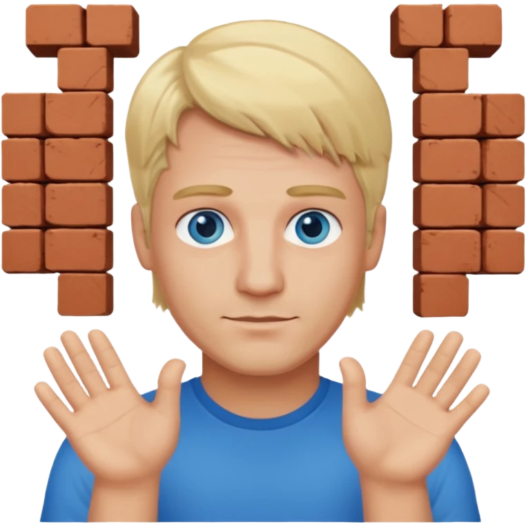 Un hombre italiano, rubio de ojos celestes con dos ladrillos como manos emoji