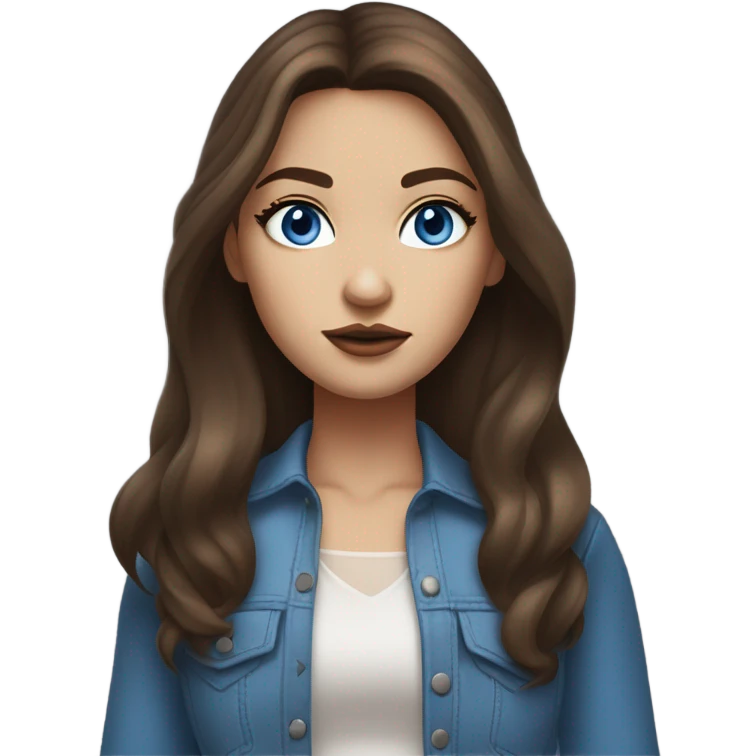 white skin, high cheekbone, brown hair girl with blue eyes, medium bust, long blow-out hair, baddie, middle part, sultry emoji