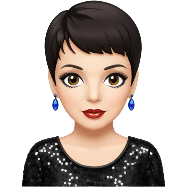 Liza Minnelli with dark brown hair, black sequin outfit emoji