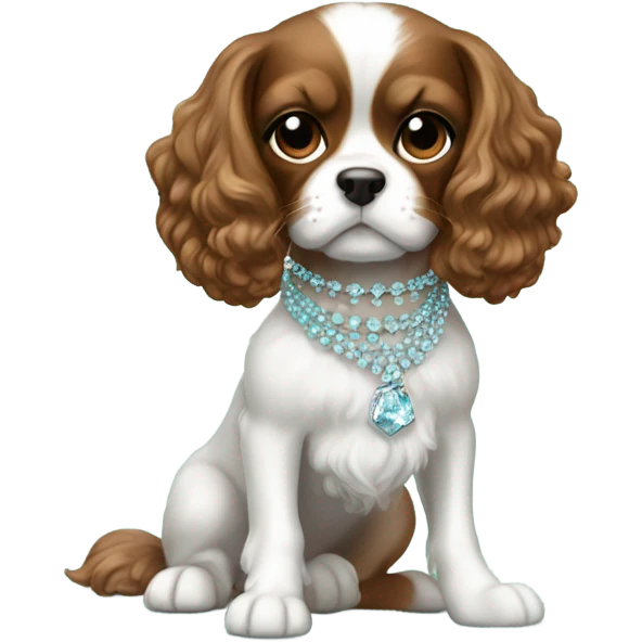 Brown and white cavalier wearing Tiffany blur accessories  emoji