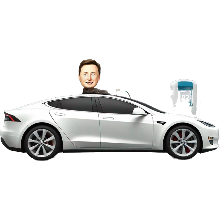 Elon musk driving his Tesla into a gas station emoji