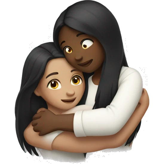 Girls hugging affectionately. They both have long black hair and white skin  emoji