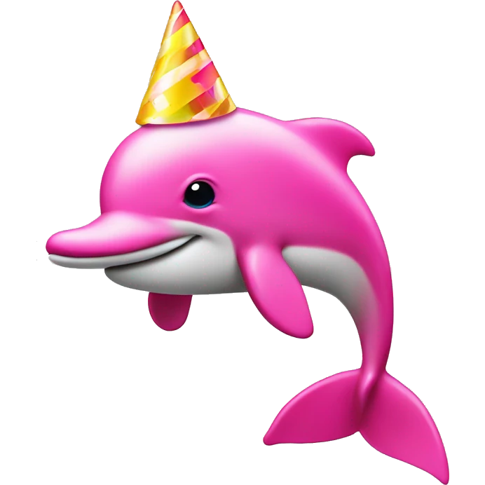 Bright pink dolphin with a party hat on emoji