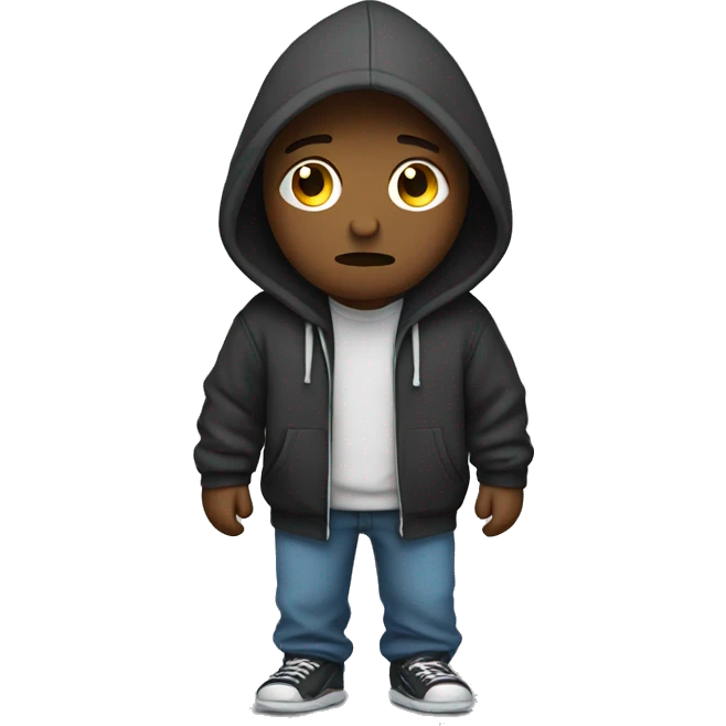 person with hoodie on looking sad and walking with hands in his hoodie emoji