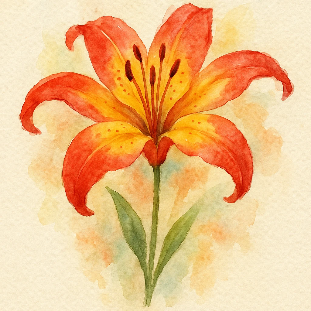 watercolor style red and yellow lily flower emoji