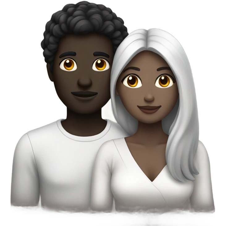 two people in love, the man with black skin and the woman with white skin and black hair emoji
