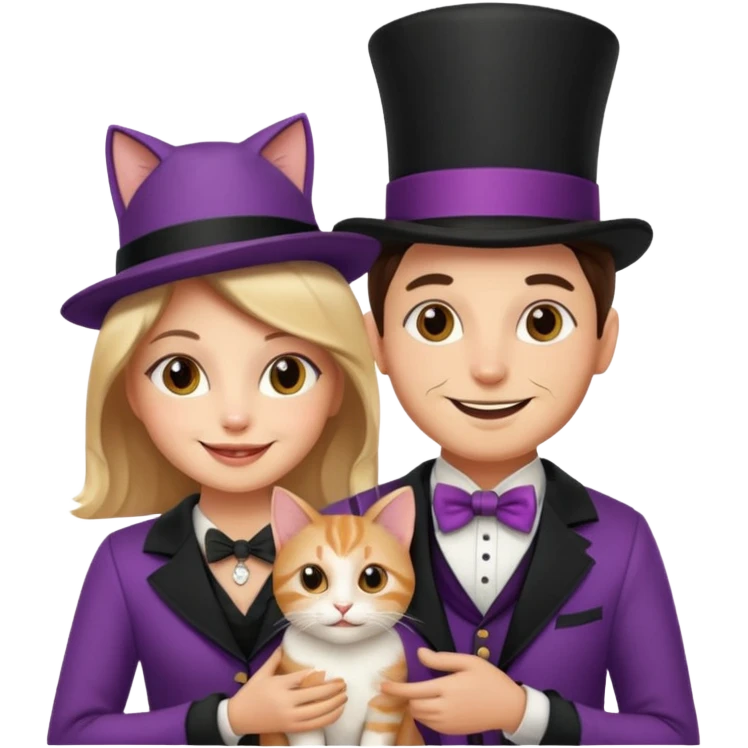 magician couple and their pet cat emoji