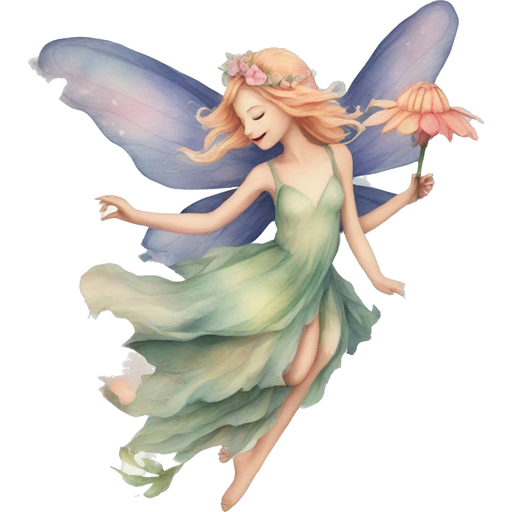 Watercolor flying fairy floral feminine  emoji