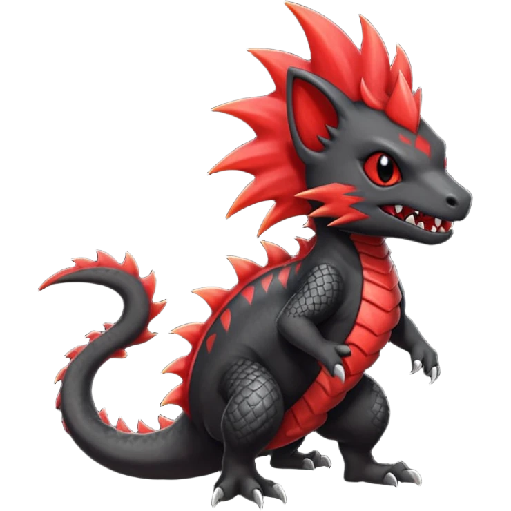 Fiery gothic evil black and red salandit-Liten-torracat with a red Mohawk  emoji