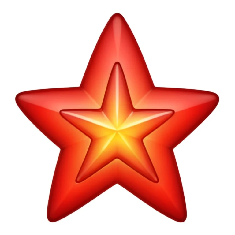 A single red star emoji in cartoon style. The star should be symmetrical, shiny, and have smooth edges. It should glow softly with a red aura. The design should be friendly and emoji-like, with a transparent background. emoji