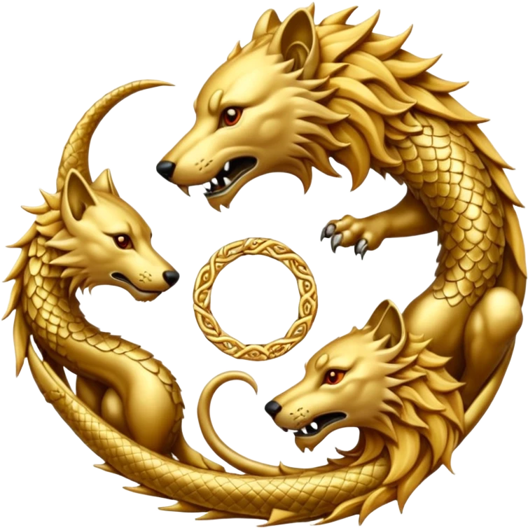 A wolf, a lion, a dragon (all eating each other's tail) ouroboro emoji