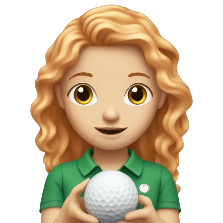 Girl with long strawberry blonde hair holding a golf ball emoji
