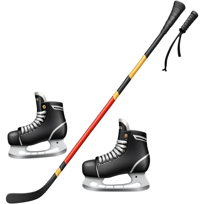 Please, make An icon featuring close-up shots of key hockey equipment: a hockey stick, puck, and skates. The background shows a packed stadium with cheering fans, bright arena lights, and an icy rink. Transparent background highlights the essentials of the game and the thrill of the sport. emoji
