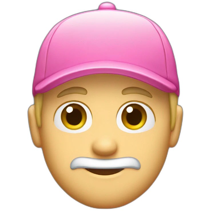 a guy in a pink shirt, blond, with a short beard in a blue cap, emoji