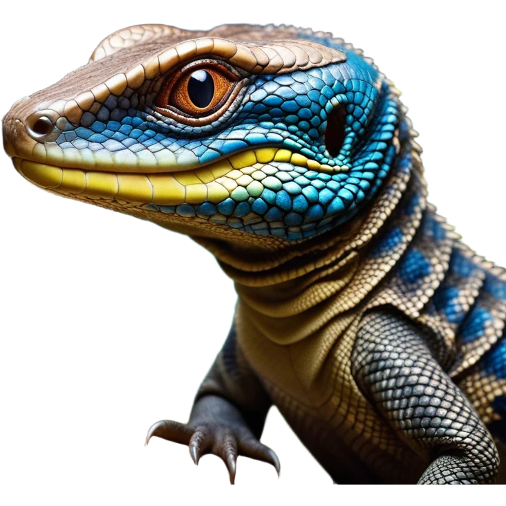 Cinematic Realistic Comical Monitor Lizard Portrait Emoji, Head tilted dramatically with an exaggeratedly amused expression, featuring a striking, glossy scaled hide with bold, angular textures and wide, expressive eyes full of playful disbelief, rendered with lifelike precision and natural vibrant hues, high shine, dramatic yet playful, styled with an air of cheeky wilderness mischief, soft glowing outline, capturing the essence of a spirited and over‐the‐top monitor lizard that looks ready to scurry its way into viral fame! emoji