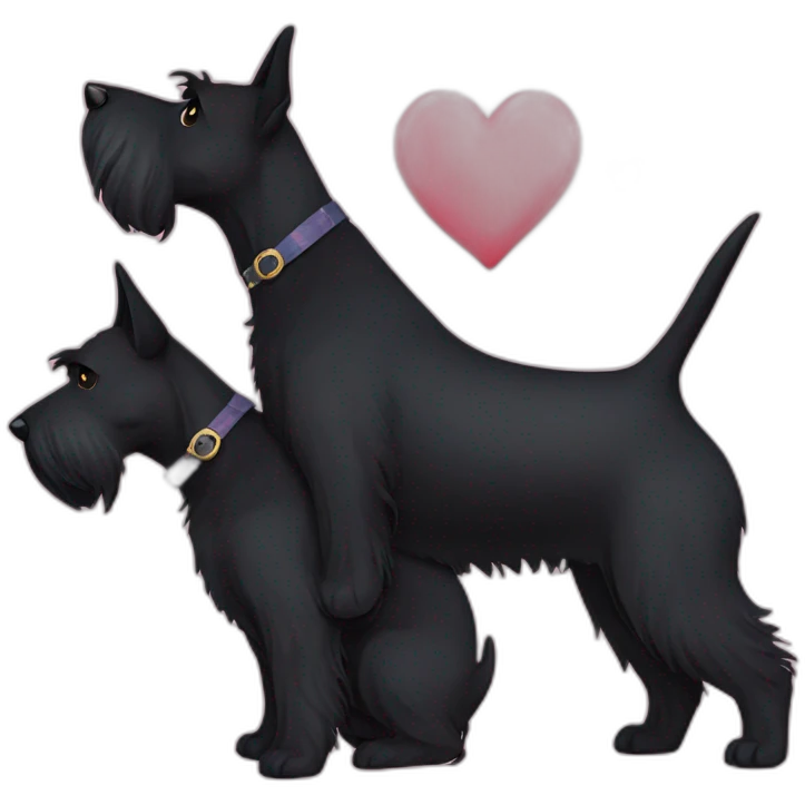 Two black Scottish terrier kissing one male one female emoji