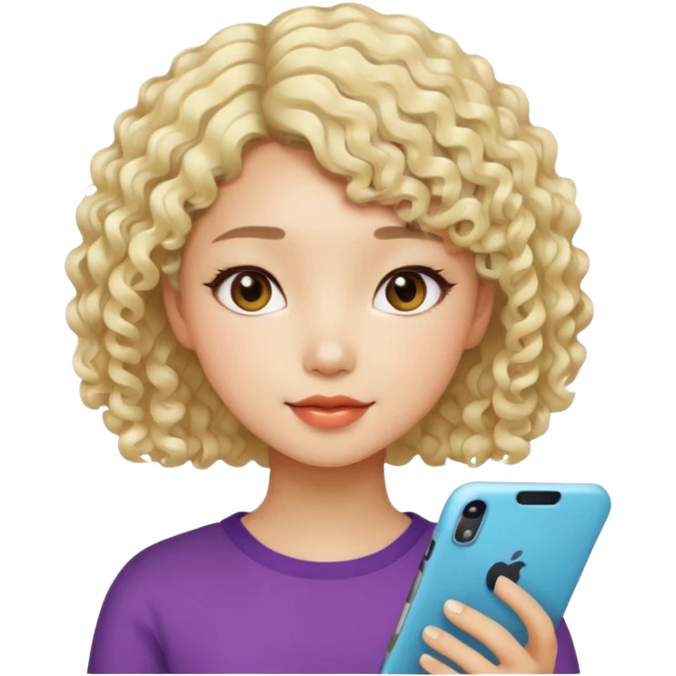 creative Asian girl, modern style, short curly light blonde hair, graphic designer, loves colors emoji