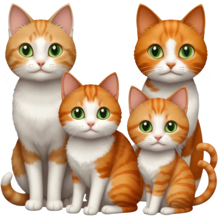 3 tiny different coloured short haired cats including a dark grey and white cat with green eyes, a ginger and white with orange eyes and a brown tabby and white with hazel eyes emoji