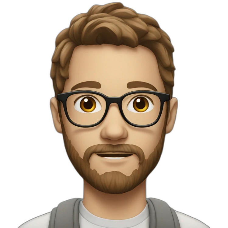 a hyperrealistic portrait of a white teenager with glasses and brown beard with long brown hair emoji