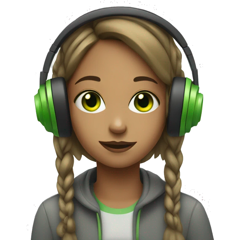 Girl with a green eyes listening a music on headphones  emoji