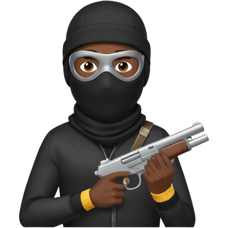 A black man wearing a ski mask holding a gun emoji