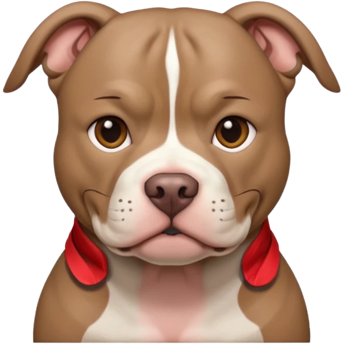 Large taupe colored pit bull with an adorable face emoji