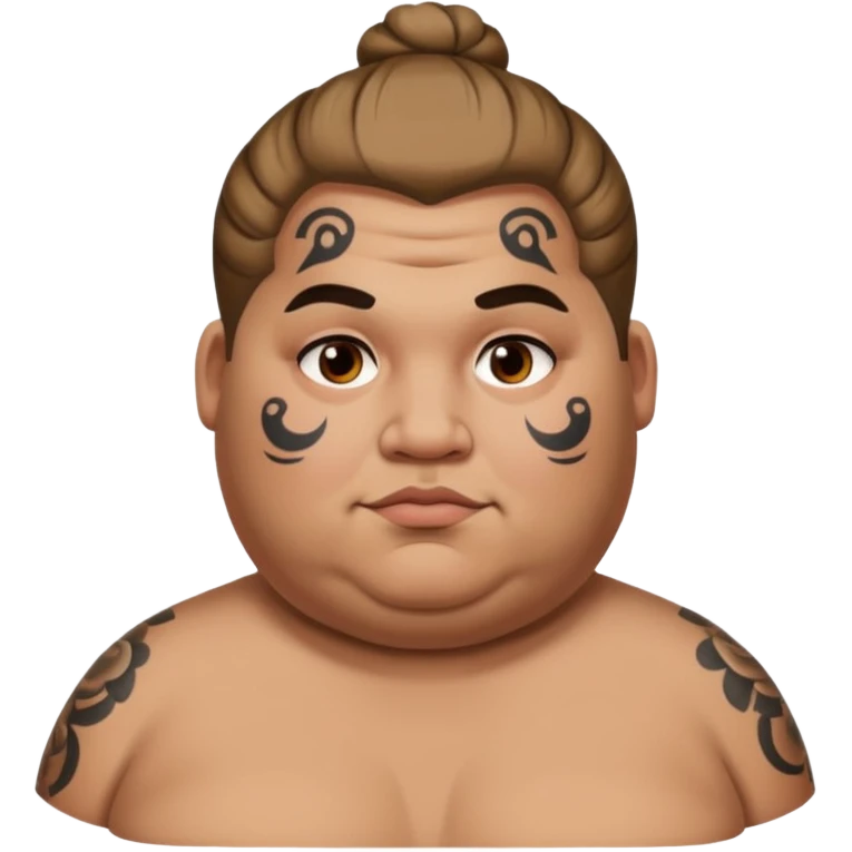 obese man with lots of face tattoo and hair bun emoji