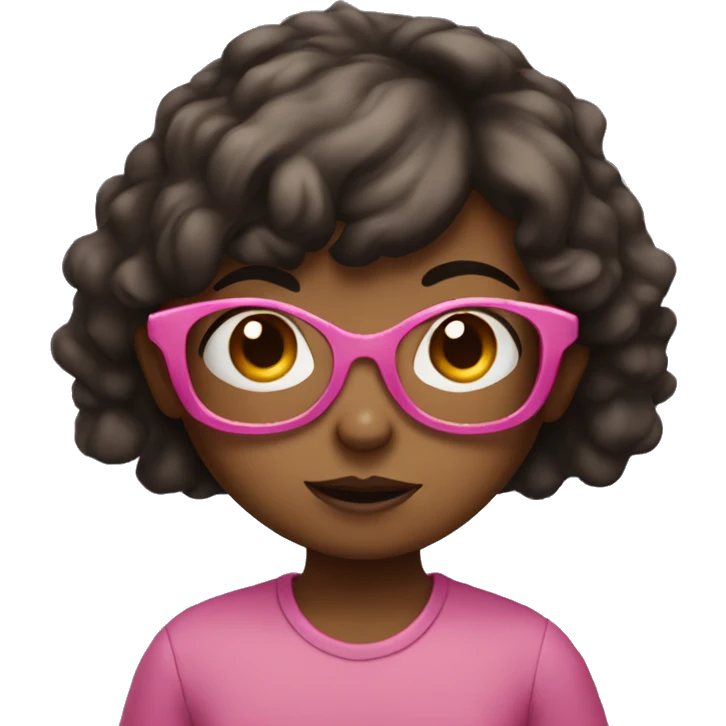 confused little girl with dark brown hair, brown skin, and pink glasses emoji