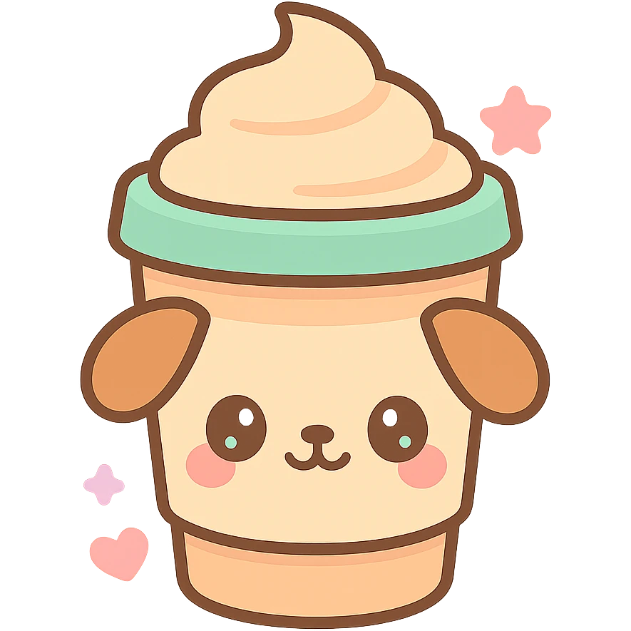 dog latte, kawaii style, cute face emoji