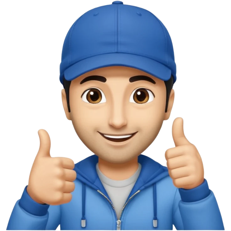 generate a pretty bratz emoji of ranbir kapoor wearing a blue cap and doing a thums up emoji