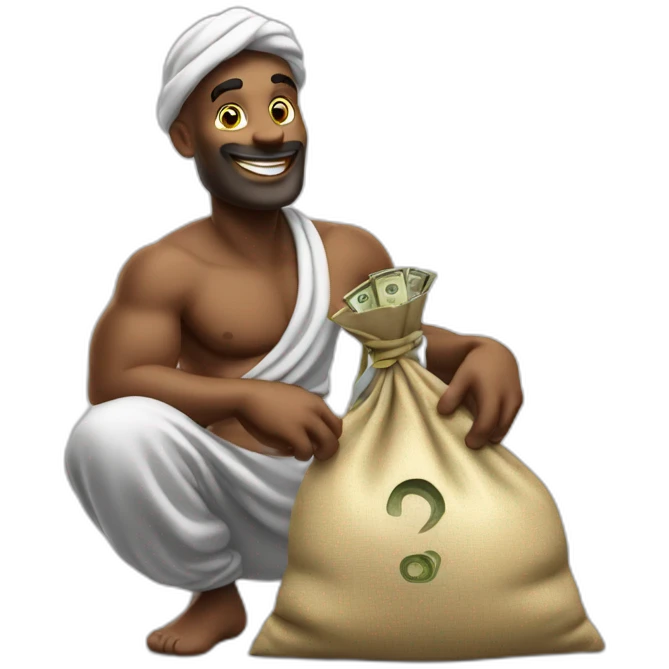 genie holding the big sack of money 4k emoji