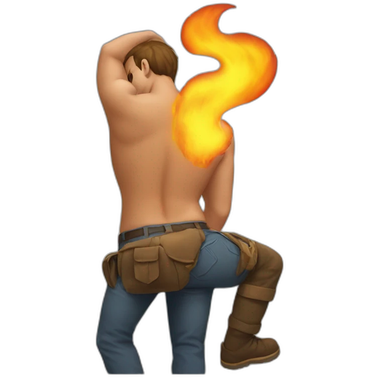 man with butt hurt fire from booty emoji
