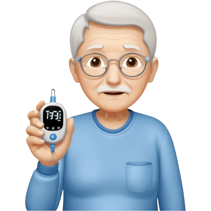 old age person with diabetes with glucose meter in his hand,sideways photo emoji