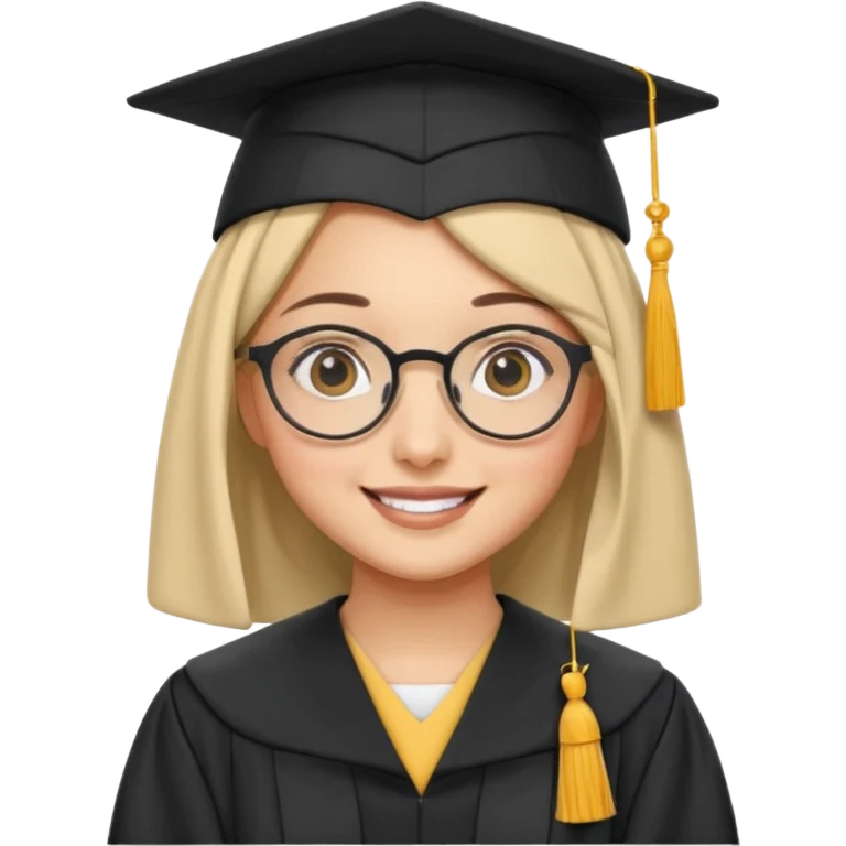 smiling hijabi girl with round glasses and graduation cap emoji