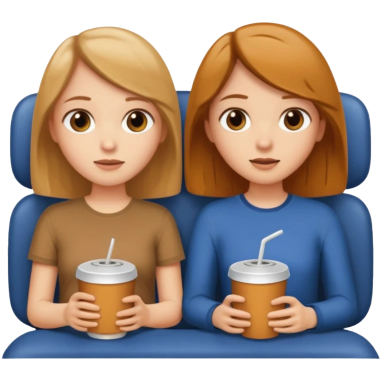 Two girls one caramel coloured hair but short shoulder length hair and one the same colour hair but longhair  they are watching a movie emoji