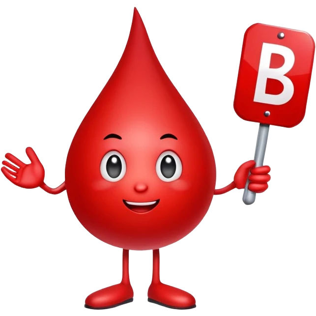 blood drop character holding a B.R.B. sign emoji