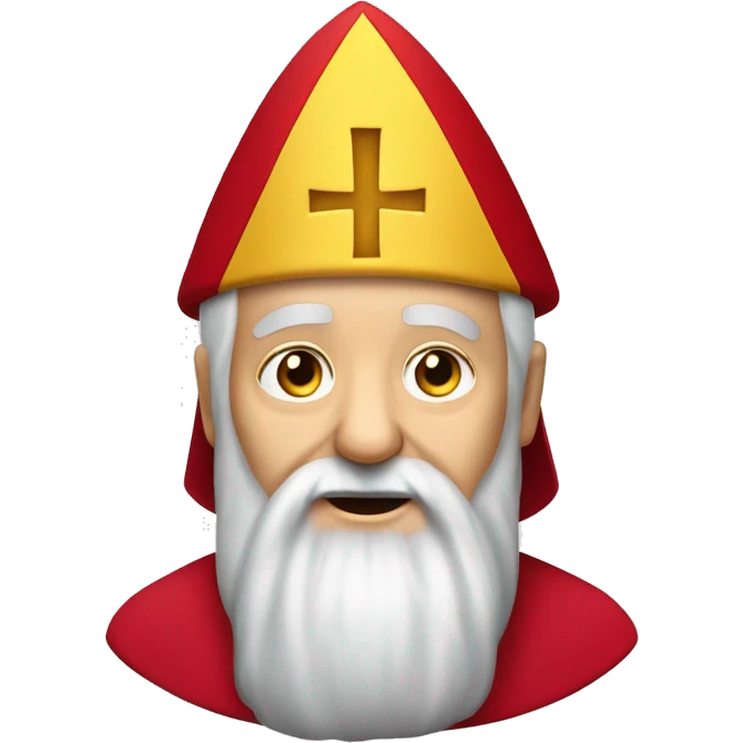 An older bishop with long white beard in a red tunica and a red mitre with a yellow cross  emoji
