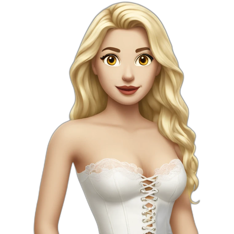 hyperrealistic caucasian blonde female, long straight hair, white lace-up bustier emoji